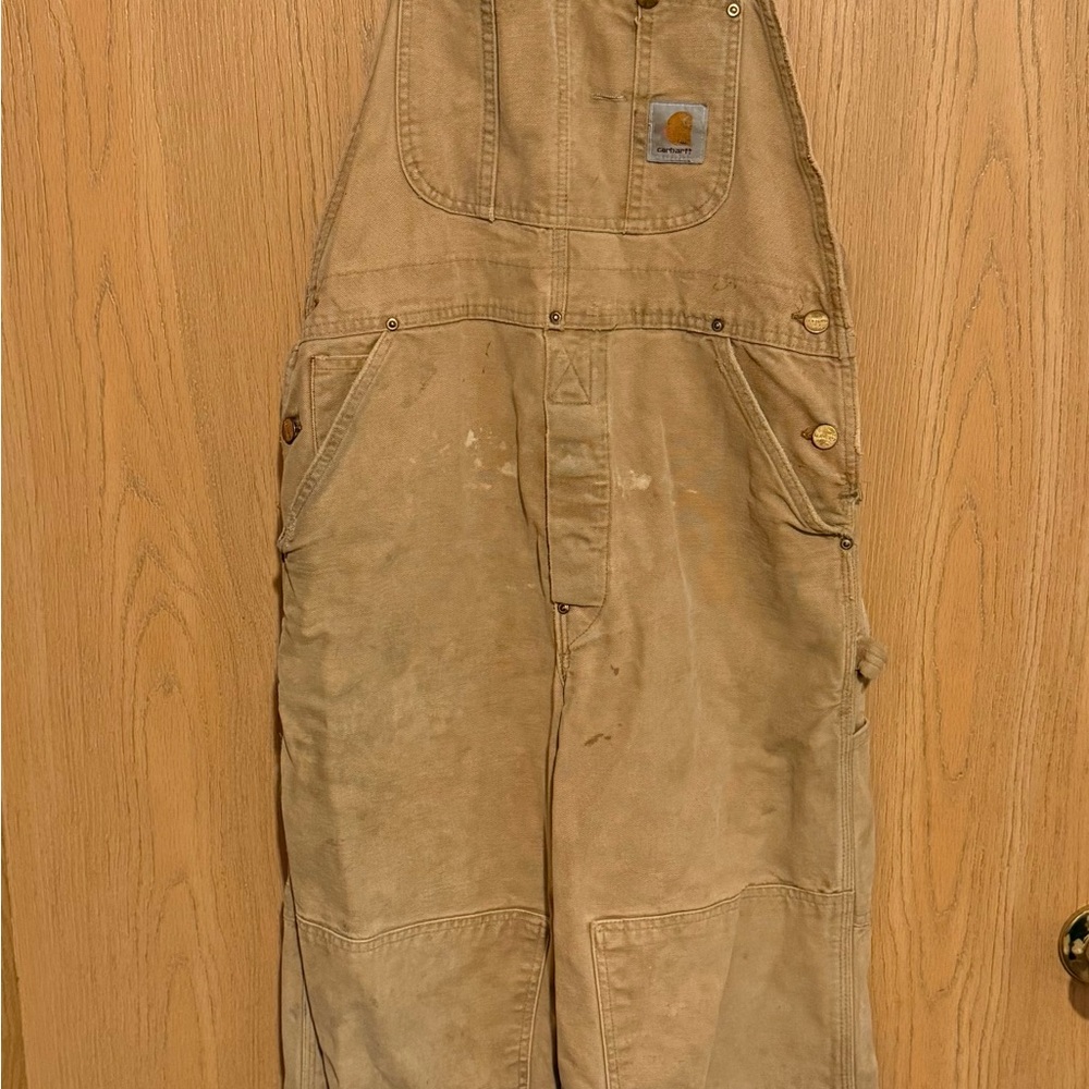 Distressed Carhartt double-knee Brown Bib Overalls